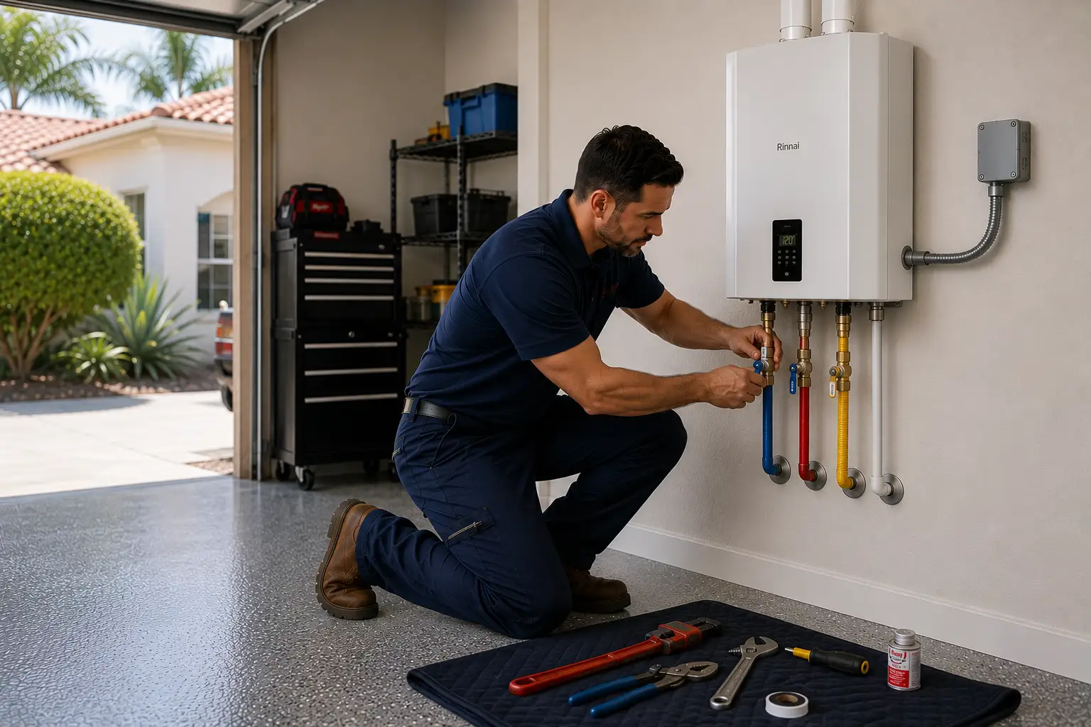 All Star Plumbing technician servicing a water heater