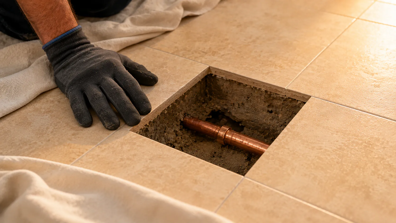 All Star Plumbing technician repairing a copper water pipe