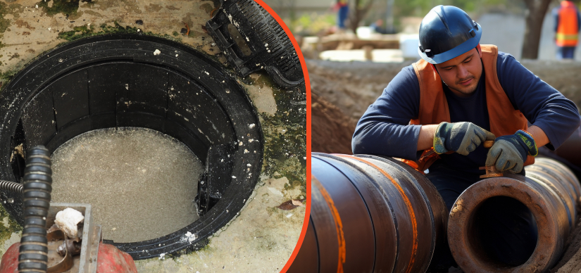 Technician performing sewer pipe relining